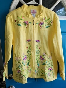 Quacker Factory SIZE XL Yellow Embroidered Stretch Jacket - Butterflies Flowers - Picture 1 of 9