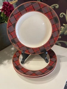 SET/4 SPODE TARTAN PLAID *CHRISTMAS TREE* ACCENT DINNER PLATES 10 1/2" New w/Tag - Picture 1 of 3