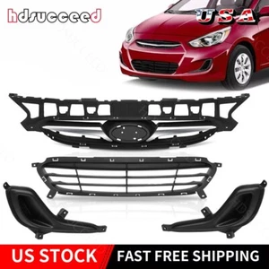 Fit For 2014-2017 HYUNDAI ACCENT Front Bumper Upper Lower Grille & Fog Bezel NEW - Picture 1 of 17
