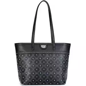 Brighton Pretty Tough BELINDA Beaded Studded Black Leather Tote Bag $495 MSRP - Picture 1 of 3