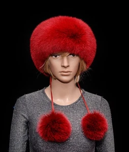 Saga Furs Volcano Red Fox Fur Handmade Skiing Headband Detachable POM POM - Picture 1 of 6