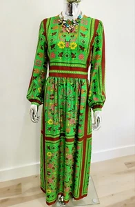 Tory Burch silk scarf printed long dress Green Splash size 2 NWT - Picture 1 of 10
