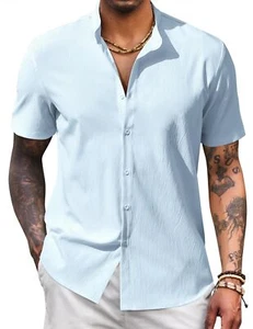 Men's Wrinkle Free Button Down Shirt Summer Short Sleeve Lightweight Regular ... - Picture 1 of 6