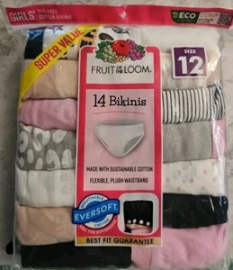 Fruit Of The Loom 14 Pair Pkg Girls' Panty Bikinis 12 26 waist 85-95lbs  #33 - Picture 1 of 2