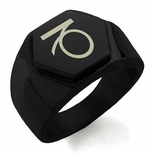 Stainless Steel Astrology Capricorn Mens Hexagon Crest Biker Style Signet Ring - Picture 1 of 3