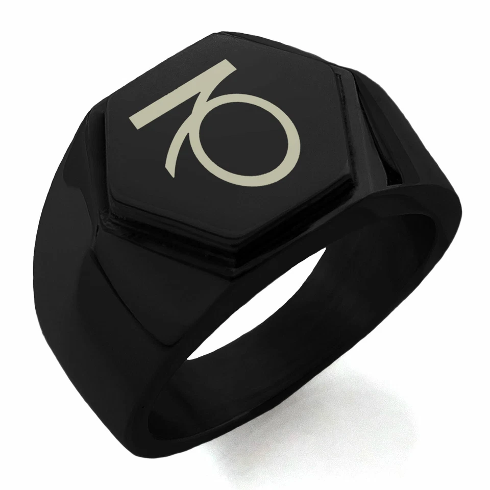 Stainless Steel Astrology Capricorn Mens Hexagon Crest Biker Style Signet Ring - Image 1 of 1