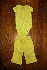 2LOT 3-6 mo CHILD OF MINE GYMBOREE PANTS DENIM Bright Yellow + TOP SUMMER ONCIES - Picture 1 of 5