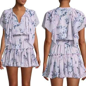 Misa Los Angeles dust pink floral ruffle lullu mini dress size XS - Picture 1 of 8