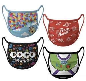 Disney Pixar 4 Pack Face Mask Adult XL Buzz Lightyear Pizza Planet Up Coco NEW - Picture 1 of 1
