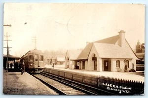 POSTAL RPPC Glen Ellyn Illinois Train Depot Station Chicago Aurora & Elgin RR - Imagen 1 de 2