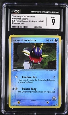 CGC 9 MINT Team Aqua's Carvanha 47/95 REVERSE HOLO Pokemon Card psa - Image 1 of 2