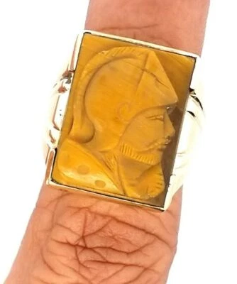 Anillo de oro amarillo de 10 quilates con imagen de soldado romano intaglio ojo de tigre talla 9,5  Foto 1 de 4