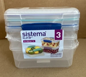 Sistema Klip It 3 x 33.8 oz. / 1 L Rectangle Food Storage Containers *NEW* - Picture 1 of 6