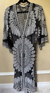 Ember Women's Mesh Embroider Kimono Cover Up Sz M Sheer Whimsigoth Boho - Picture 1 of 22