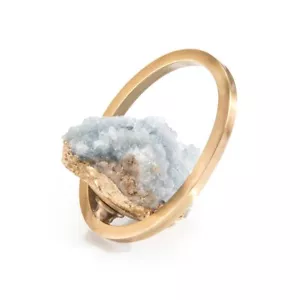 Celestite Hoop I – Solid Brass Oval Sculpture with Natural Celestite Accent - Picture 1 of 7