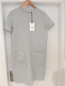 JASPER CONRAN IVORY BLUE STRIPE DRESS SIZE 14 NEW WITH TAGS - Picture 1 of 2