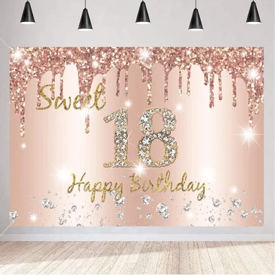 Sweet 18Th Birthday Decorations Backdrop Banner for Girls Happy 18 Years Old - Image 1 of 4