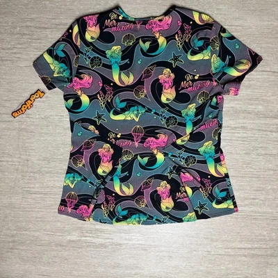 Scrub Top Large Disney Mer-mazing Ariel Little Mermaid Women's 2-Pocket Stretch - Image 1 of 4