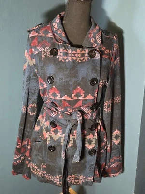 Chaqueta con cinturón L Azteca Trapo Americano para mujer Boho Western Doble Pecho Foto 1 de 4
