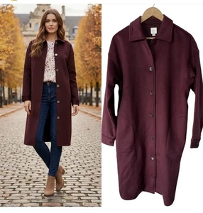 J.Jill Pure Jill Women’s Fleece Faux Suede Long Coat Shacket  Size M Bayberry - Picture 1 of 6