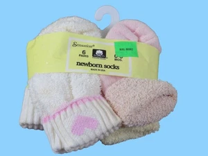 Vintage Sensations 6 Paar Neugeborenen Socken 0-6 Monate Baumwollmischung Hergestellt in den USA - Bild 1 von 3