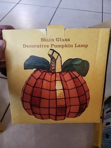 Harvest 9" Stain Glass Decorative Pumpkin Lamp - Picture 1 of 12