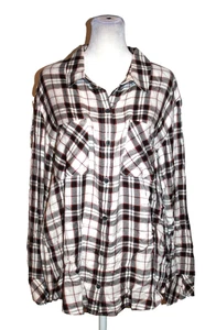 Anthropologie Sanctuary Boyfriend Shirt Blouse Women's Size Large Plaid Top NEW - Picture 1 of 2