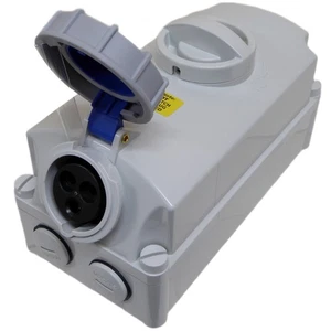 16 Amp 3 Pin 240v Blue Wall Socket IP67 with Interlock Switch 16A Waterproof - Picture 1 of 18