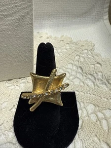 Vintage Dolce Vita Gold Tone Rhinestone Statement Ring Adjustable - Picture 1 of 16