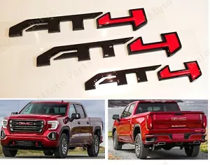 3PCS Set Gloss Black Red AT4 Emblems Badge Fit GMC Canyon Sierra 2500HD Yukon - Picture 1 of 4