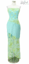 N879 JOVANI Designer Dress Size 6 Small Blue Green Floral Lace Formal Strapless