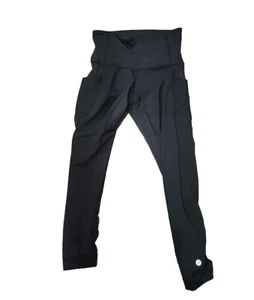 Leggings Lululemon recortados negros bolsillos laterales de malla pierna fruncida en el dobladillo para mujer 4 - Imagen 1 de 8