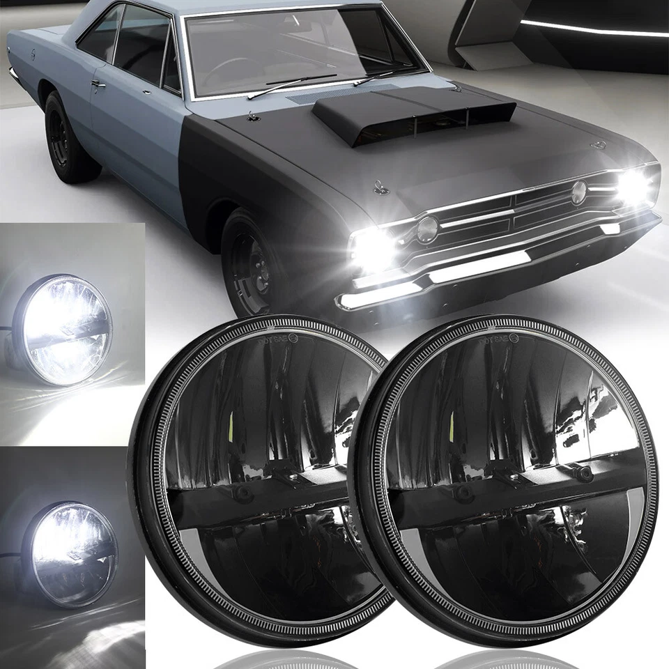 Par de faros LED proyectores redondos de 7" haz alto/bajo para Dodge Dart 64-1976 Raider Foto 1 de 4