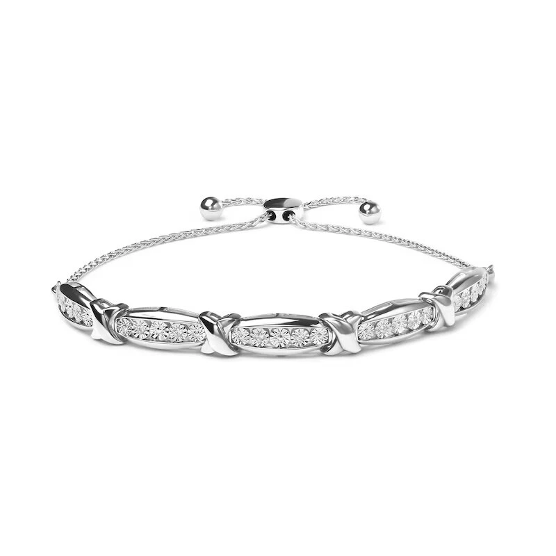 1/10 CT. T.W. Diamond Five Stone and "X" Station Bolo Bracelet in Sterling Silve - Image 1 of 1