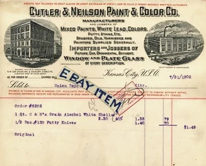 1902 BILLHEAD Kansas City Missouri CUTLER & NEILSON PAINT& GLASS COMPANY Hudson - Picture 1 of 1