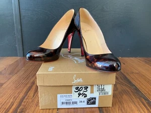 Aut Christian Louboutin Patent Leather Ron Ron Tartaruga Pump Shoe Heel 39.5 9.5 - Picture 1 of 12
