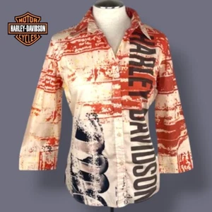 Harley Davidson Brand Graphic Print Button Down Bluse - M - Bild 1 von 6