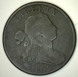 1802 Busto drapeado cobre centavo grande centavo temprano sin tallos tipo moneda BONITO - Imagen 1 de 6