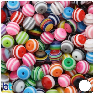 BeadTin White Striped 10mm Round Resin Beads (75pcs) - Color choice - Picture 1 of 16