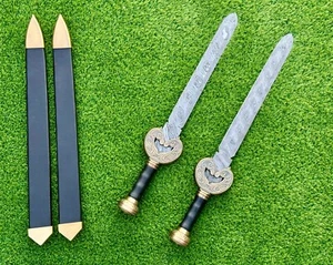 30" Double Horse Swords Custom Handmade Damascus With Leather Sheath (ONE FREE) - Picture 1 of 10