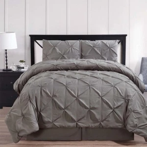 Luxury Oxford Decorative Pinch Pleat Comforter Set All Season Ultra Soft Bedding - Picture 1 of 20