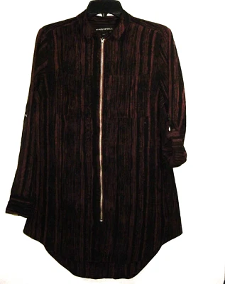 Rock & Republic Top Shirt Women S Black Maroon Full Zip Long Sleeve Roll Tab - Image 1 of 4