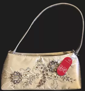 Olga Berg Womens Handbag Shoulder Body Floral Beaded Silver Grey BNWT - Picture 1 of 6