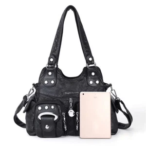 Stylish Black Leather Womens Y2K Bag Chain Cross Gothic Luxury Fashion Backpack - Picture 1 of 15