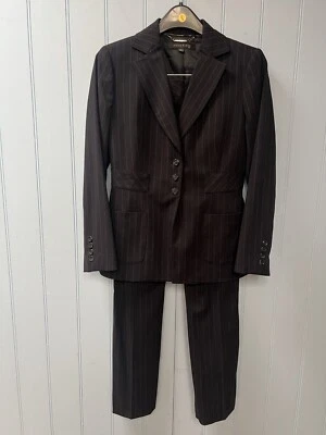 Blazer Chaqueta Pantalones Traje Anne Klein Negro Pin Rayas Talla 6P Foto 1 de 4