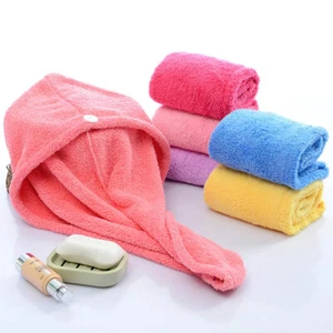 Women Solid Colors Coral Fleece Hair Towel Dry Hat Cap Quick Drying Bath Tools - Picture 1 of 17