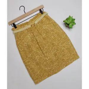 Anthropologie ELEVENSES Gold Painted Morning Skirt Belted Swirly Print Size 0 - Picture 1 of 8