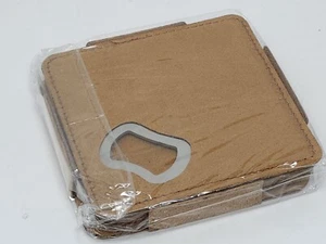 Bey-Berk Vegan Leather Cork Coasters with Bottle Opener, Set of 4, Brown - Picture 1 of 10