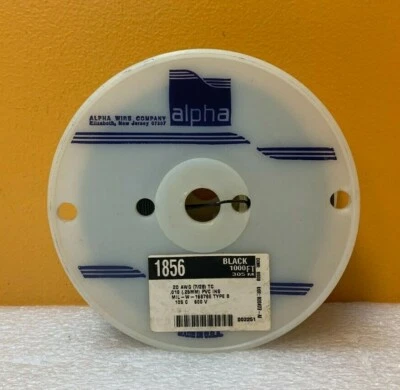 Alpha Wire 1856 (7/28) 1000' Spool of 0.010" MIL-16878E Black Hook-Up Wire. New! - Image 1 of 2