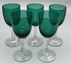 Antique English Victorian Bristol Green Wine Glass 12cm tall Set of 5 19th C - Picture 1 of 15